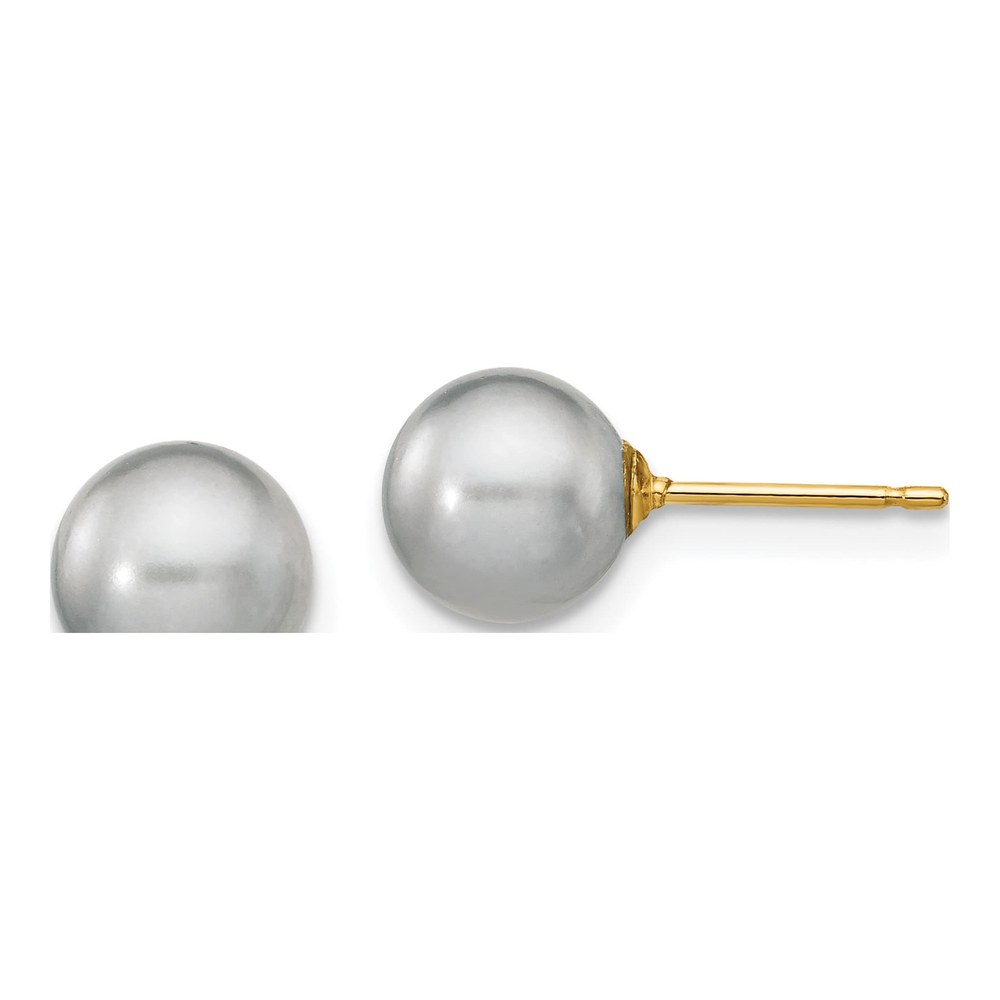 14K Yellow Gold Round Grey Freshwater Cultured Pearl Stud Earrings