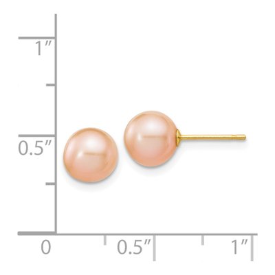 14K Yellow Gold Round Pink Freshwater Cultured Pearl Stud Earrings – view 4