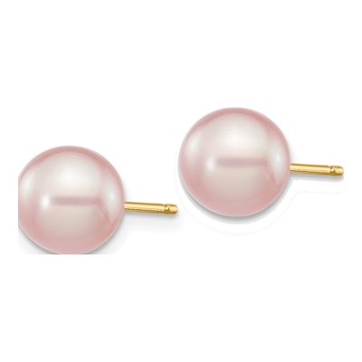 14K Yellow Gold Round Purple Freshwater Cultured Pearl Stud Earrings – view 2