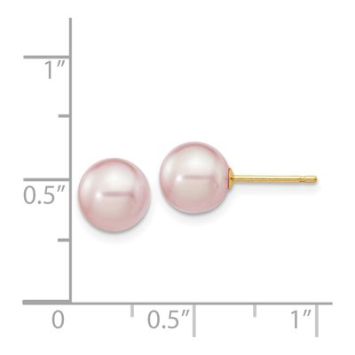 14K Yellow Gold Round Purple Freshwater Cultured Pearl Stud Earrings – view 4