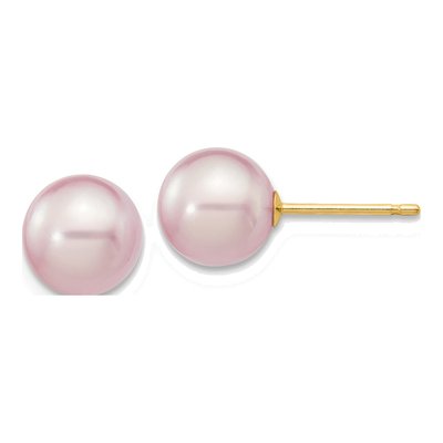 14K Yellow Gold Round Purple Freshwater Cultured Pearl Stud Earrings