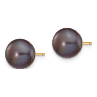 14K Yellow Gold Button Black Freshwater Cultured Pearl Stud Earrings – view 2