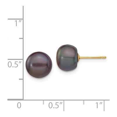 14K Yellow Gold Button Black Freshwater Cultured Pearl Stud Earrings – view 4