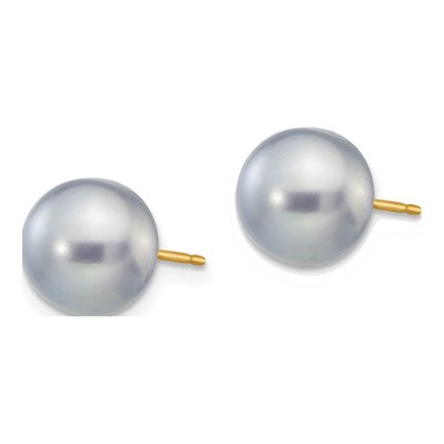14K Yellow Gold Grey Freshwater Cultured Pearl Button Stud Earrings – view 2