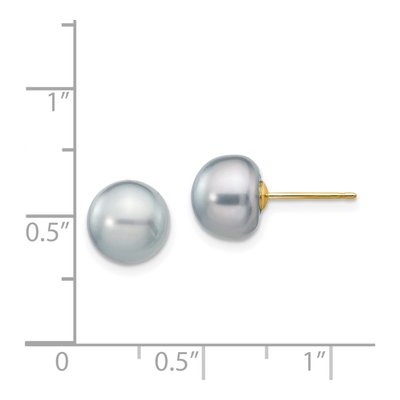 14K Yellow Gold Grey Freshwater Cultured Pearl Button Stud Earrings – view 4