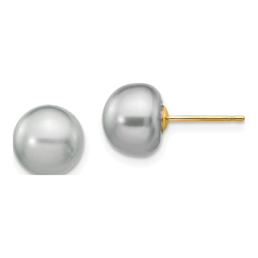 14K Yellow Gold Grey Freshwater Cultured Pearl Button Stud Earrings