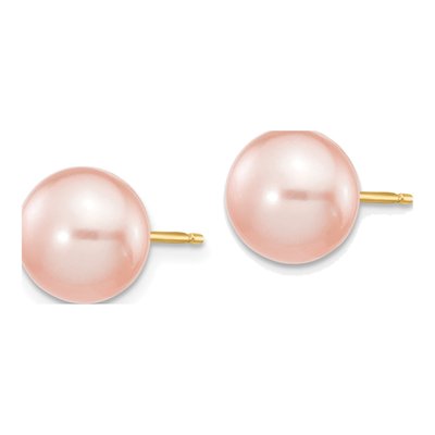 14K Yellow Gold Button Pink Freshwater Cultured Pearl Stud Earrings – view 2