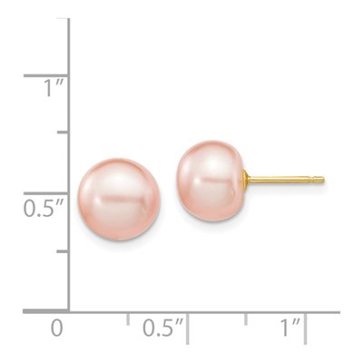 14K Yellow Gold Button Pink Freshwater Cultured Pearl Stud Earrings – view 4