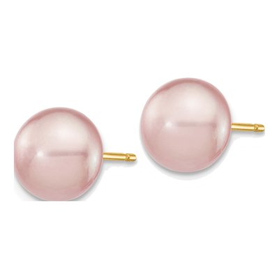14K Yellow Gold Purple Freshwater Cultured Pearl Button Stud Earrings – view 2