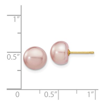 14K Yellow Gold Purple Freshwater Cultured Pearl Button Stud Earrings – view 4