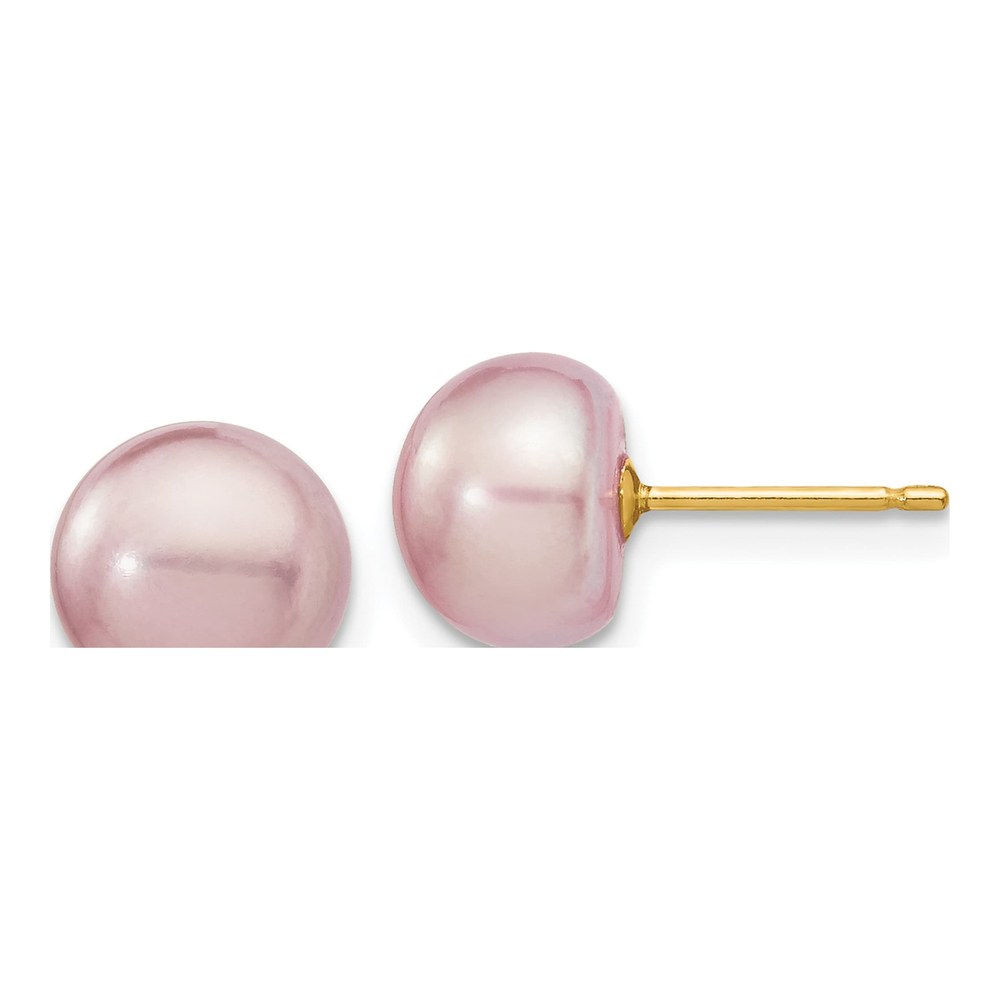 14K Yellow Gold Purple Freshwater Cultured Pearl Button Stud Earrings