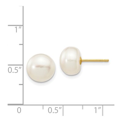 14K Yellow Gold Button Freshwater Cultured Pearl Stud Earrings – view 5