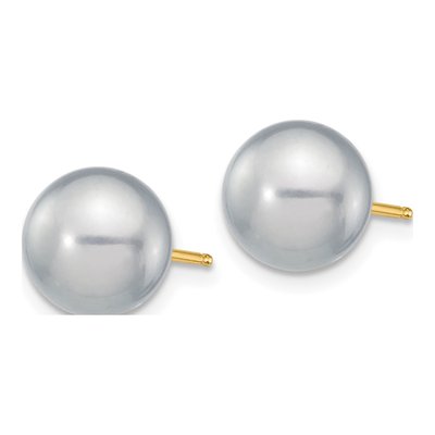 14K Yellow Gold Round Grey Freshwater Cultured Pearl Stud Earrings – view 2