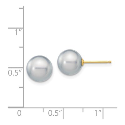 14K Yellow Gold Round Grey Freshwater Cultured Pearl Stud Earrings – view 4
