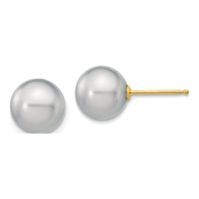 14K Yellow Gold Round Grey Freshwater Cultured Pearl Stud Earrings