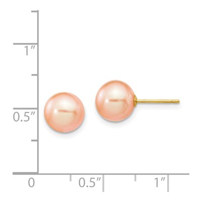 14K Yellow Gold Round Pink Freshwater Cultured Pearl Stud Earrings – view 4