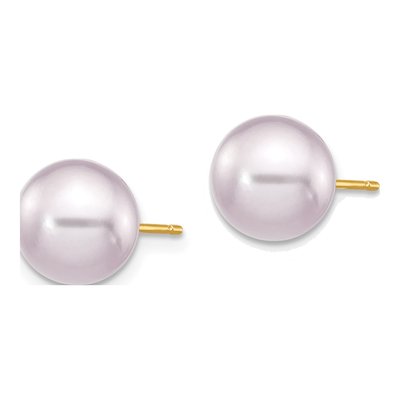 14K Yellow Gold Round Purple Freshwater Cultured Pearl Stud Earrings – view 2