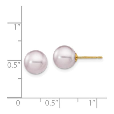 14K Yellow Gold Round Purple Freshwater Cultured Pearl Stud Earrings – view 4