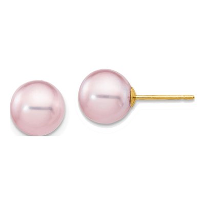 14K Yellow Gold Round Purple Freshwater Cultured Pearl Stud Earrings