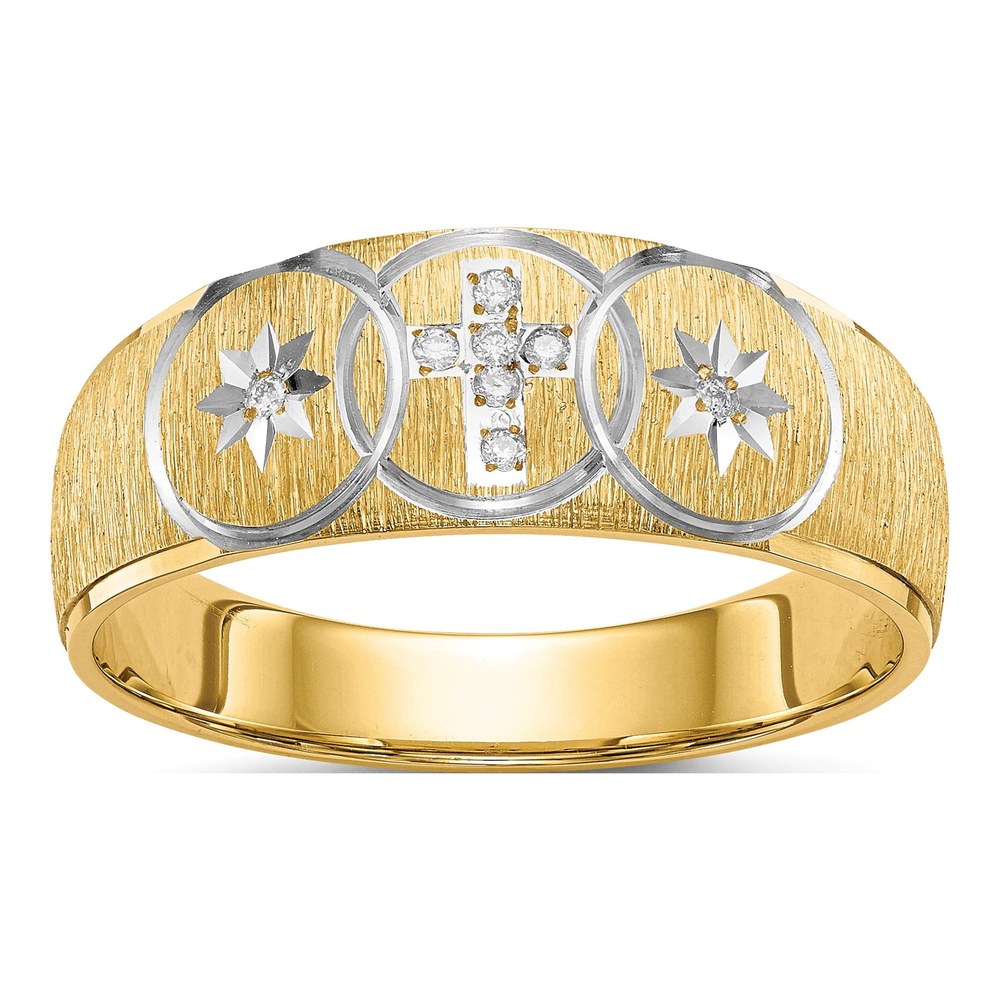 Men's 14K Yellow Gold 0.032 ct Diamond Cross Wedding Band