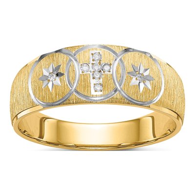 Men's 14K Yellow Gold Diamond Cross Wedding Band