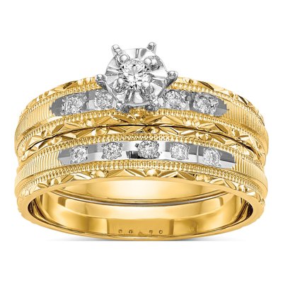 14K Yellow Gold 1/10 ct tw Diamond Trio Engagement Ring – view 8