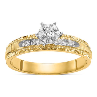 14K Yellow Gold 1/10 ct tw Diamond Trio Engagement Ring