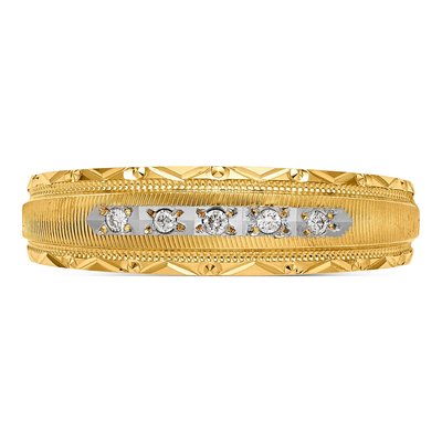 Men's 14K Yellow Gold 1/20 ct tw Diamond Trio Wedding Band – view 5