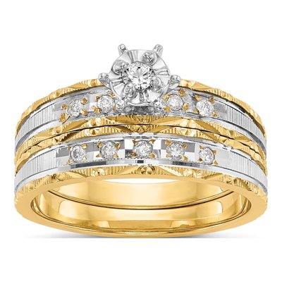 14K Yellow Gold 1/10 ct tw Diamond Trio Engagement Ring – view 7