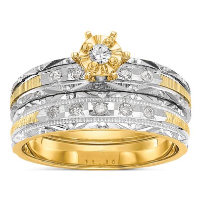 14K Yellow Gold 1/10 ct tw Diamond Trio Engagement Ring – view 7