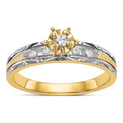 14K Yellow Gold 1/10 ct tw Diamond Trio Engagement Ring