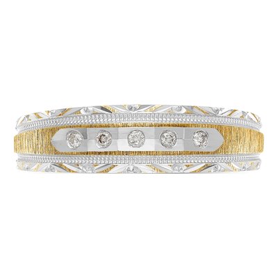 Men's 14K Yellow Gold 1/20 ct tw Diamond Trio Wedding Band – view 4