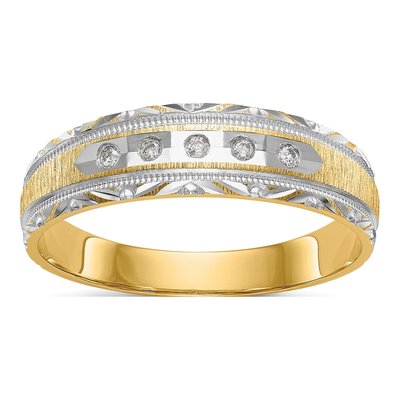 Men's 14K Yellow Gold 1/20 ct tw Diamond Trio Wedding Band