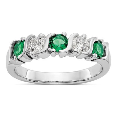 14K White Gold 3/8 ct tw Emerald & Diamond Wedding Band