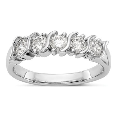 14K White Gold 3/4 ct tw Diamond 5-Stone Wedding Band