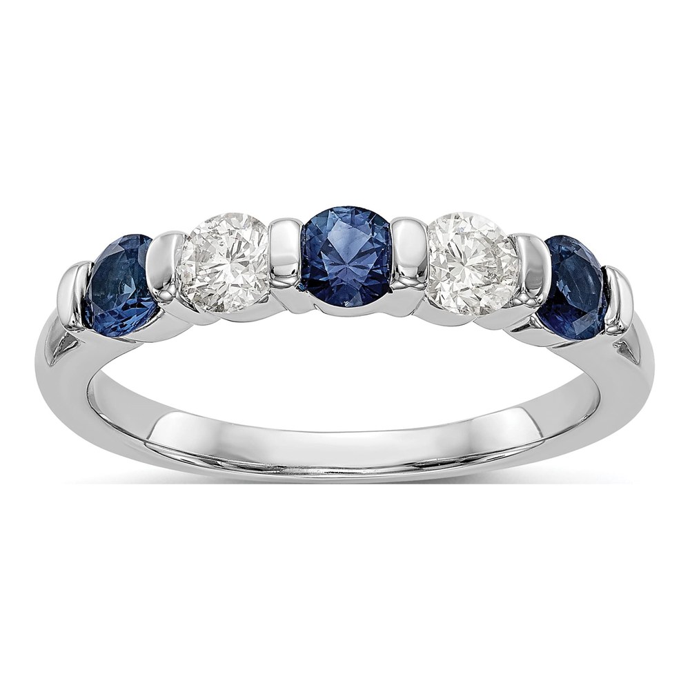 14K White Gold Rhodium-Plated 1/3 Carat Diamond And Blue Sapphire Complete Band
