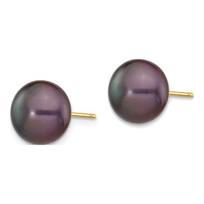 14K Yellow Gold Black Freshwater Cultured Pearl Button Stud Earrings – view 2