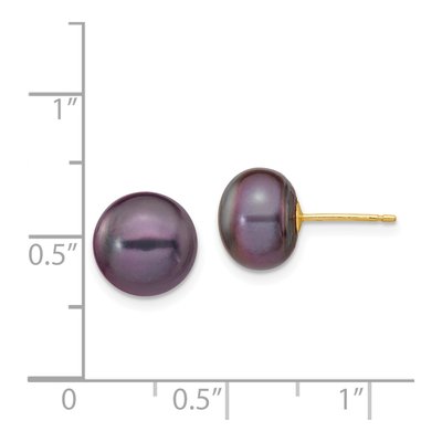 14K Yellow Gold Black Freshwater Cultured Pearl Button Stud Earrings – view 4