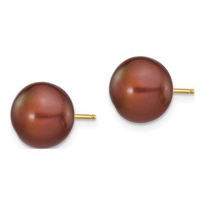 14K Yellow Gold Brown Freshwater Cultured Pearl Button Stud Earrings – view 2