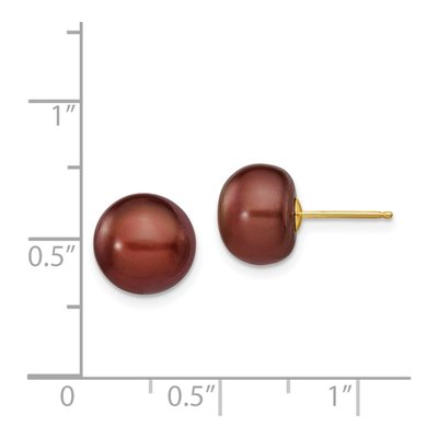 14K Yellow Gold Brown Freshwater Cultured Pearl Button Stud Earrings – view 4