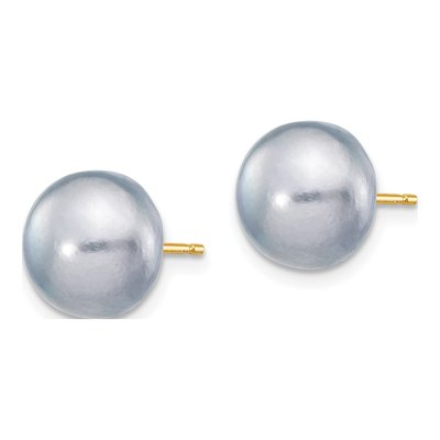 14K Yellow Gold Grey Freshwater Cultured Pearl Button Stud Earrings – view 2