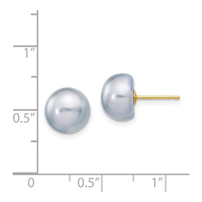 14K Yellow Gold Grey Freshwater Cultured Pearl Button Stud Earrings – view 4