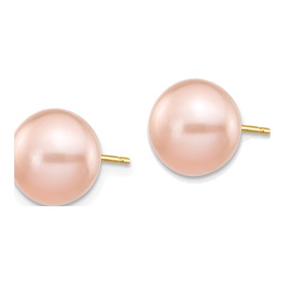 14K Yellow Gold Button Pink Freshwater Cultured Pearl Stud Earrings – view 2