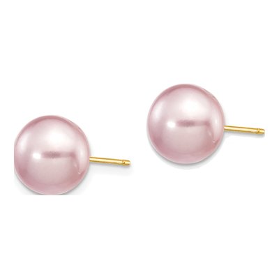 14K Yellow Gold Purple Freshwater Cultured Pearl Button Stud Earrings – view 2
