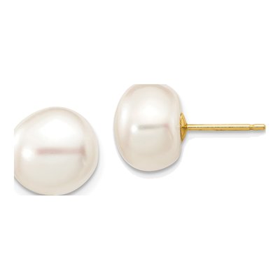 14K Yellow Gold Freshwater Cultured Pearl Button Stud Earrings