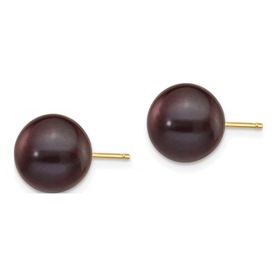 14K Yellow Gold Round Black Freshwater Cultured Pearl Stud Earrings – view 2