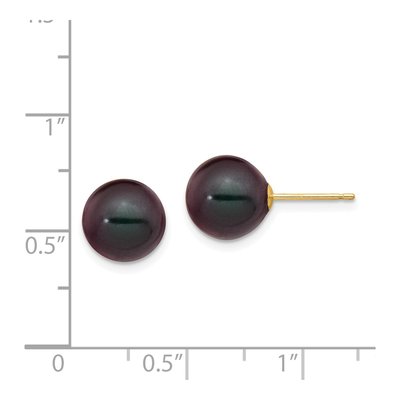 14K Yellow Gold Round Black Freshwater Cultured Pearl Stud Earrings – view 4