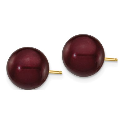 14K Yellow Gold Round Brown Freshwater Cultured Pearl Stud Earrings – view 2
