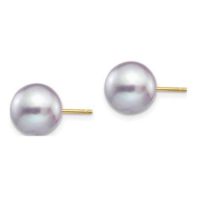 14K Yellow Gold Round Grey Freshwater Cultured Pearl Stud Earrings – view 2