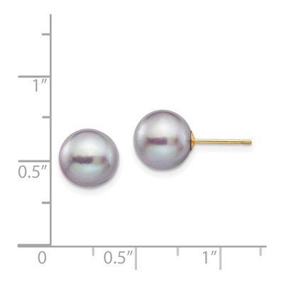 14K Yellow Gold Round Grey Freshwater Cultured Pearl Stud Earrings – view 4